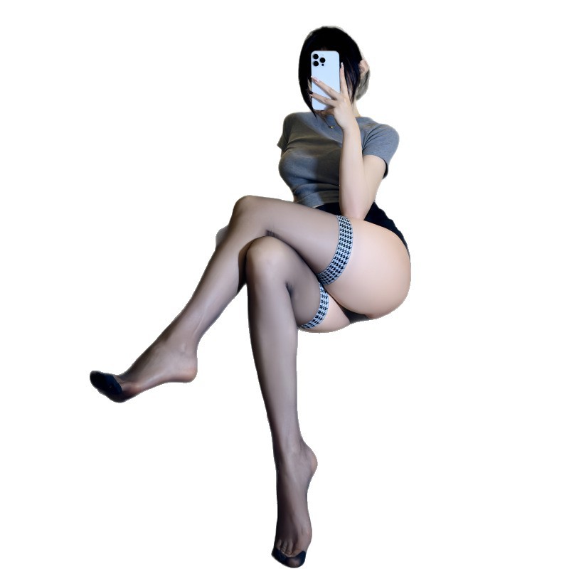 8D Horse Oil Plaid Garter Stockings, Sexy Shiny Long Black Stockings For Women, Ultra-Thin Thigh-High Socks, High-Tube Silk Stockings