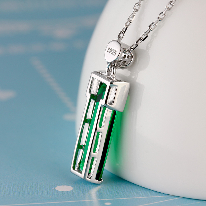 Emerald Color Gemstone 925 Silver Plated Jewelry Necklace 18k Platinum Plated Pendant Women's