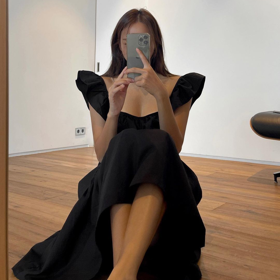 Women's Loose A-Line Ruffle Hem Solid Dress