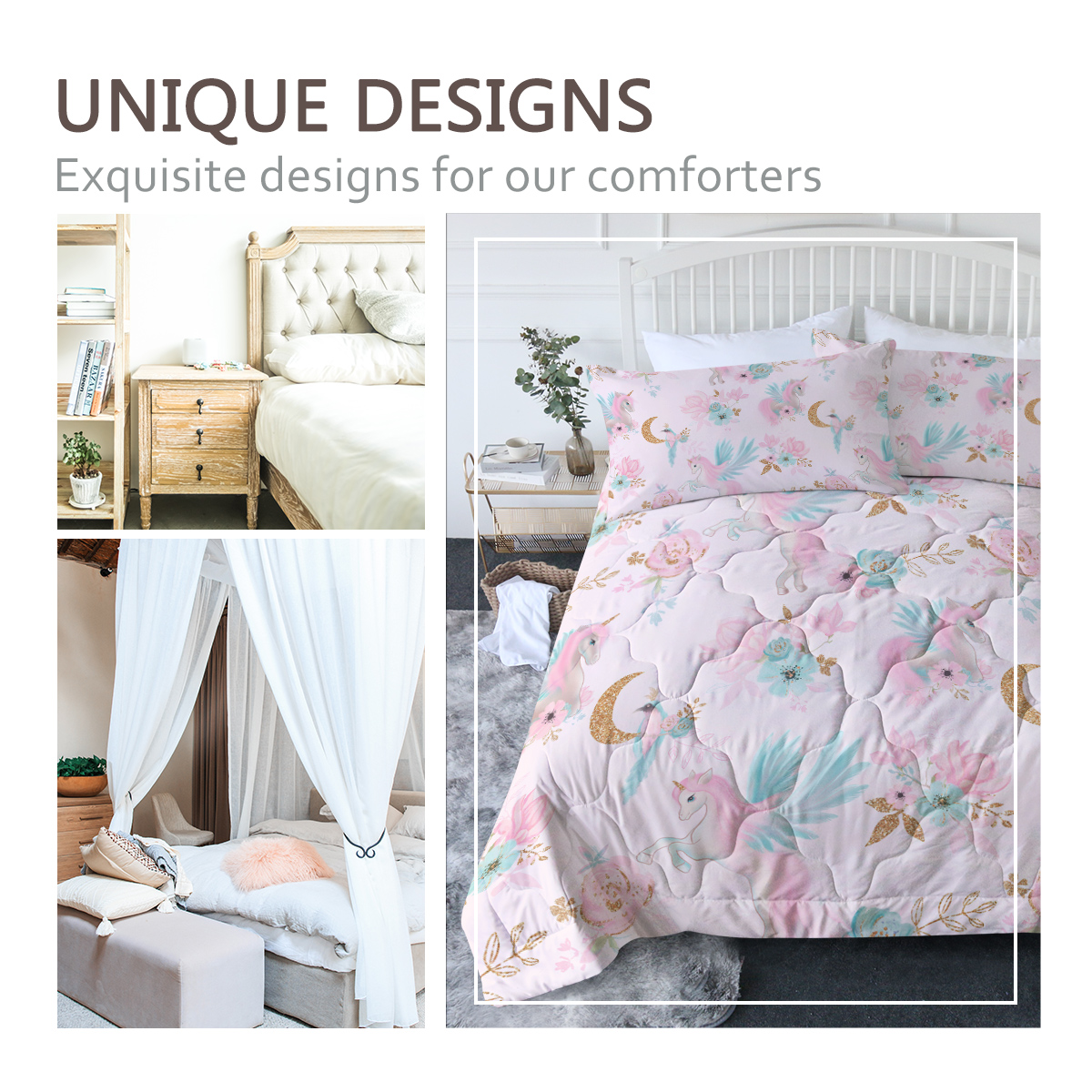 Girly Comforter Set For Girls-3 Pieces Rainbow Cartoon Comforter Sets For Kids,1 Comforter,2 Shams