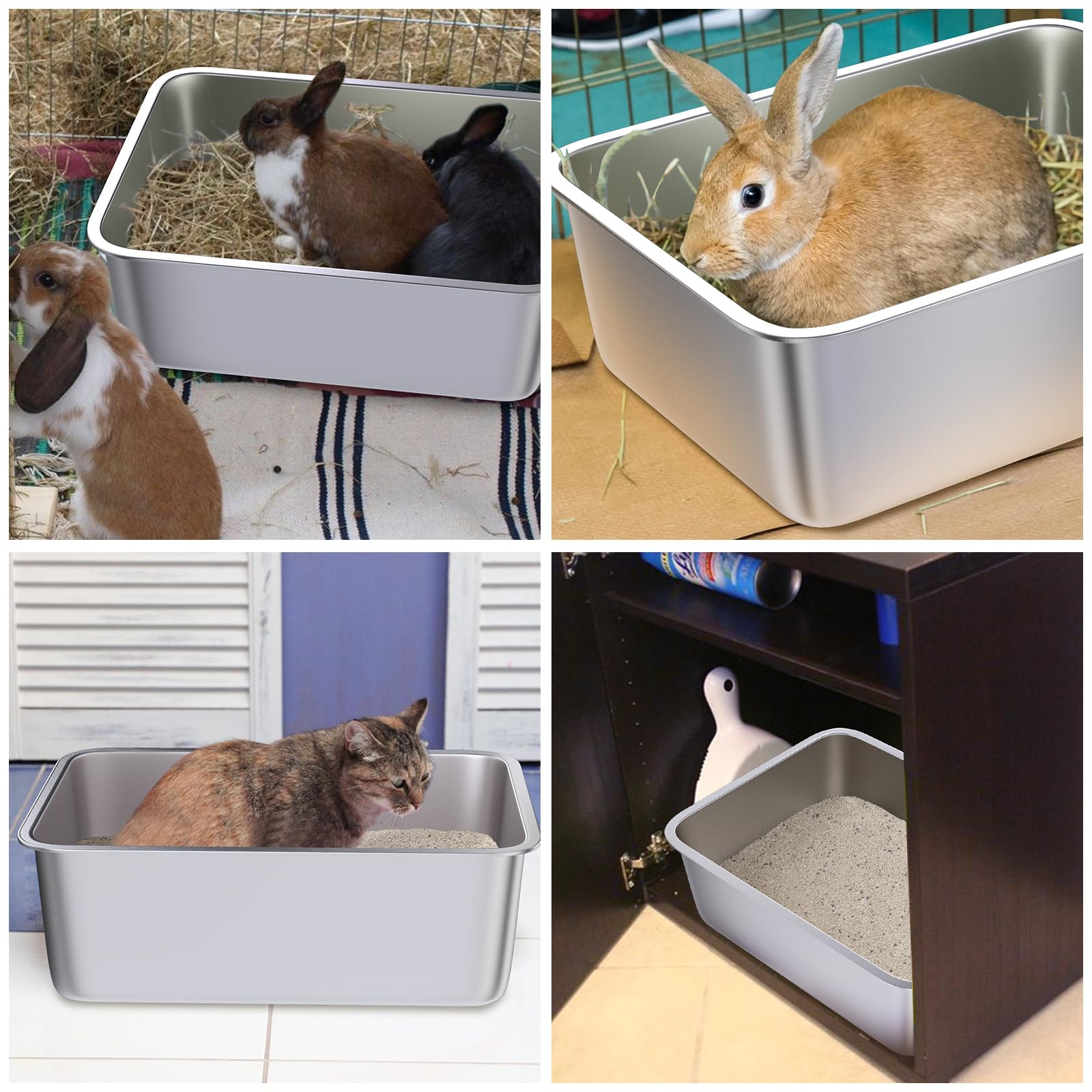 Stainless Steel Litter Box, Medium Metal Cat Litter Box Easy Clean, Non Stick Litterbox No Smell For Cats Or Kitty, Rabbits 9