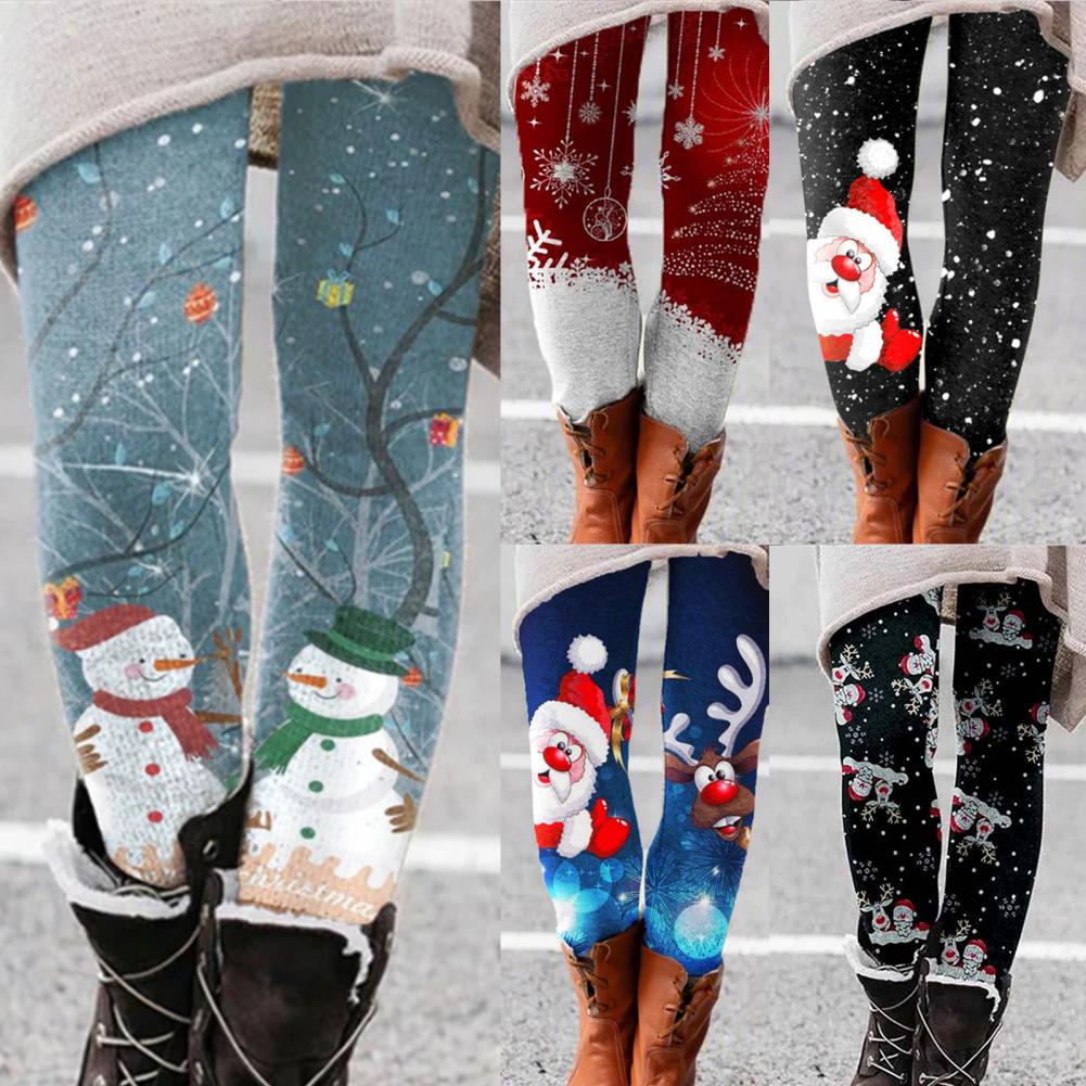 Title 7, Dames elastische broek met print, dunne kerstbroek