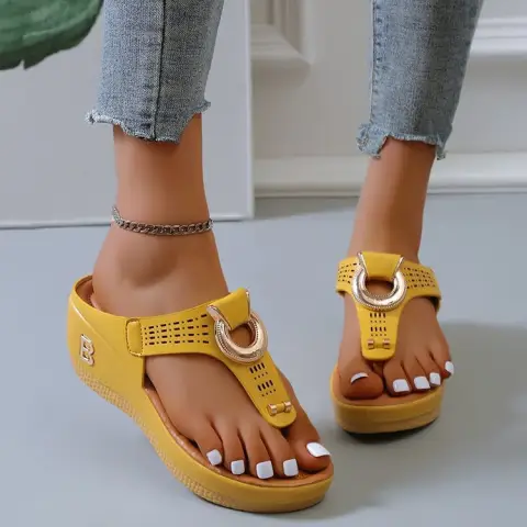 Thong Sandals Women High Heel Wedges Shoes Flip Flops