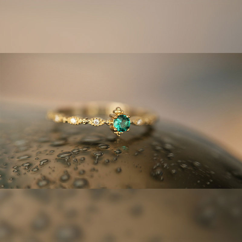 S925 Sterling Silver 14K Yellow Gold Plated Emerald Ring