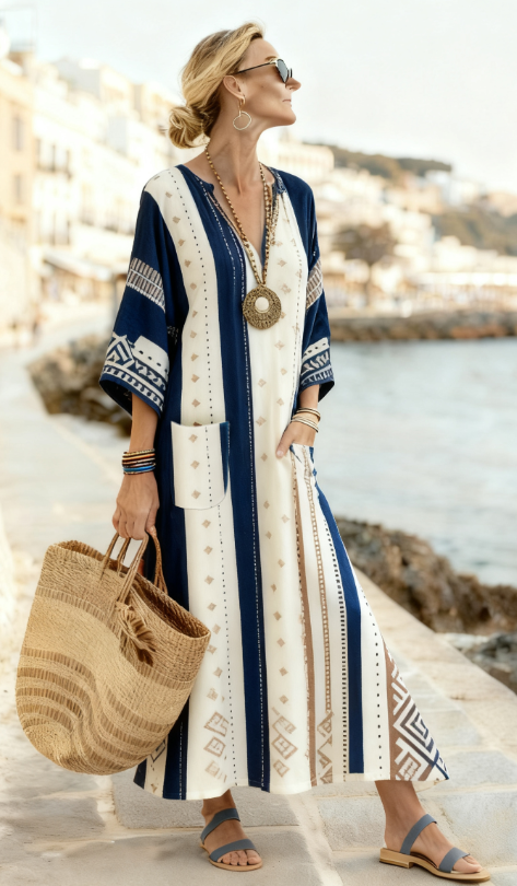 Women's Large Loose Striped Print Dress
