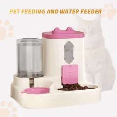 Fully Automatic 2in1 Cat Food Dispenser - Integrated Water And Food Feeding System - Cute Water Dispenser Cat Accessories - Pink - View 1