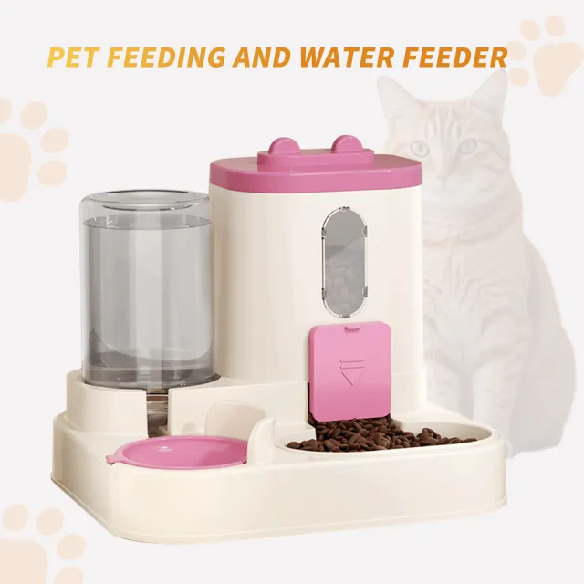 Fully Automatic 2in1 Cat Food Dispenser Integrated Water And Food Feeding System Cute Water Dispenser Cat Accessories Pink - Shop at LoveMi