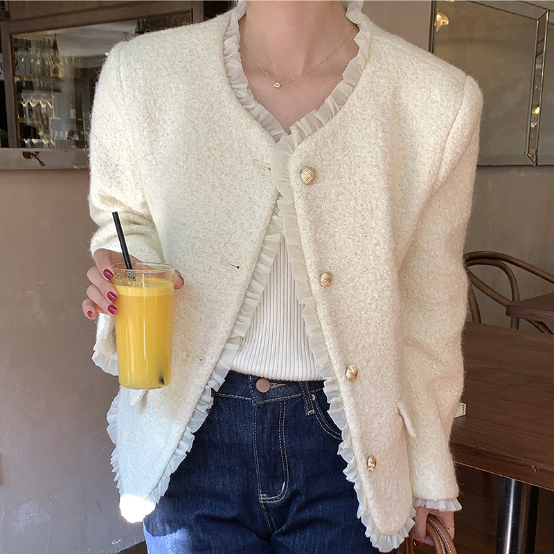 Ladies Single Breasted Loose Long Sleeve Woolen Jacket