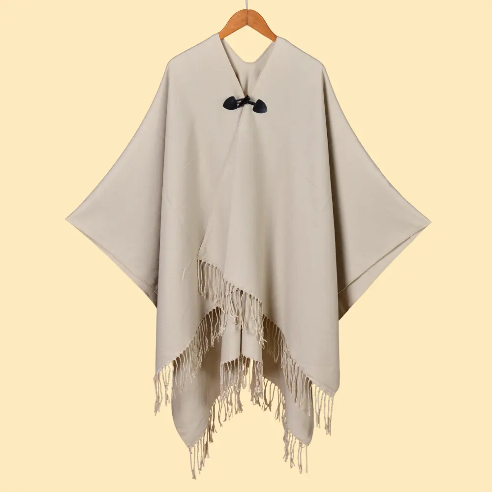Women's Solid Color Leather-Button Tassel Split Large Shawl