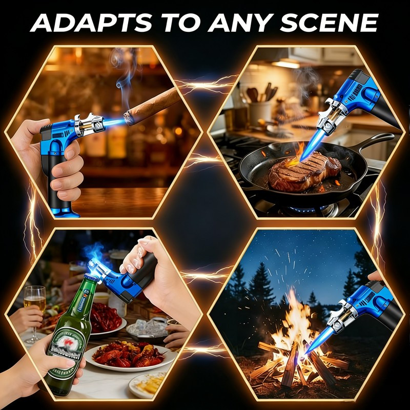 2 In 1 Gas Micro Blow Torch Lighter Welding Soldering Brazing With Bottle Opener Adjustable Windproof High Temperature Flame Refillable Lighter With Safety Lock And Flame Lock Function Essential Tool