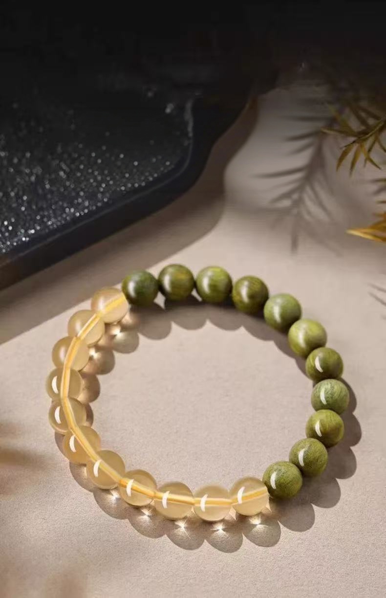 Natural Tiger Eye  Citrine Bracelet Green Aventurine Two Tone Beaded Chain Unisex Wealth Energy Jewelry