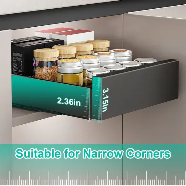 Pull Out Cabinet Organizer Carbon Steel Slide Out Drawer Storage Smooth Quiet Slide Rails For Kitchen Bathroom Living Room Black 11.81x16.92x2.75inch