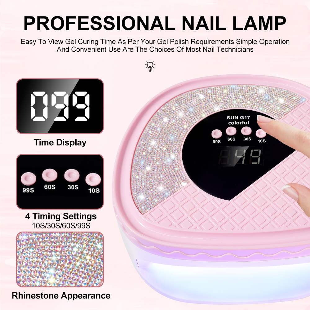 UV Nail Dryer Gel Nail Lamp, LED Light For Gel Polish-4 Timers Professional Nail Art Accessories Nail Lamp With 42 Beads & Touch Display, Shining Crystal Decorations, Curing Gel Toe Nails 5