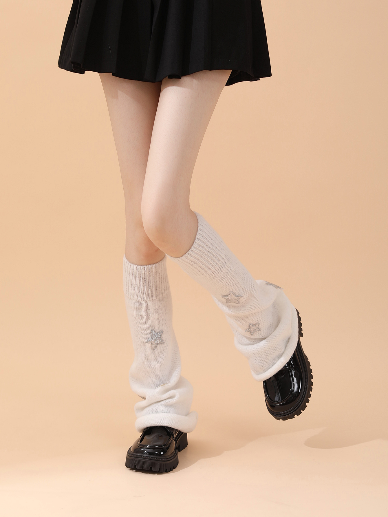 Popular Novelty Autumn Winter Warm Stripe Star Decor Knitted Bell Shape Leg Warmer Boot Socks Leg Warmer