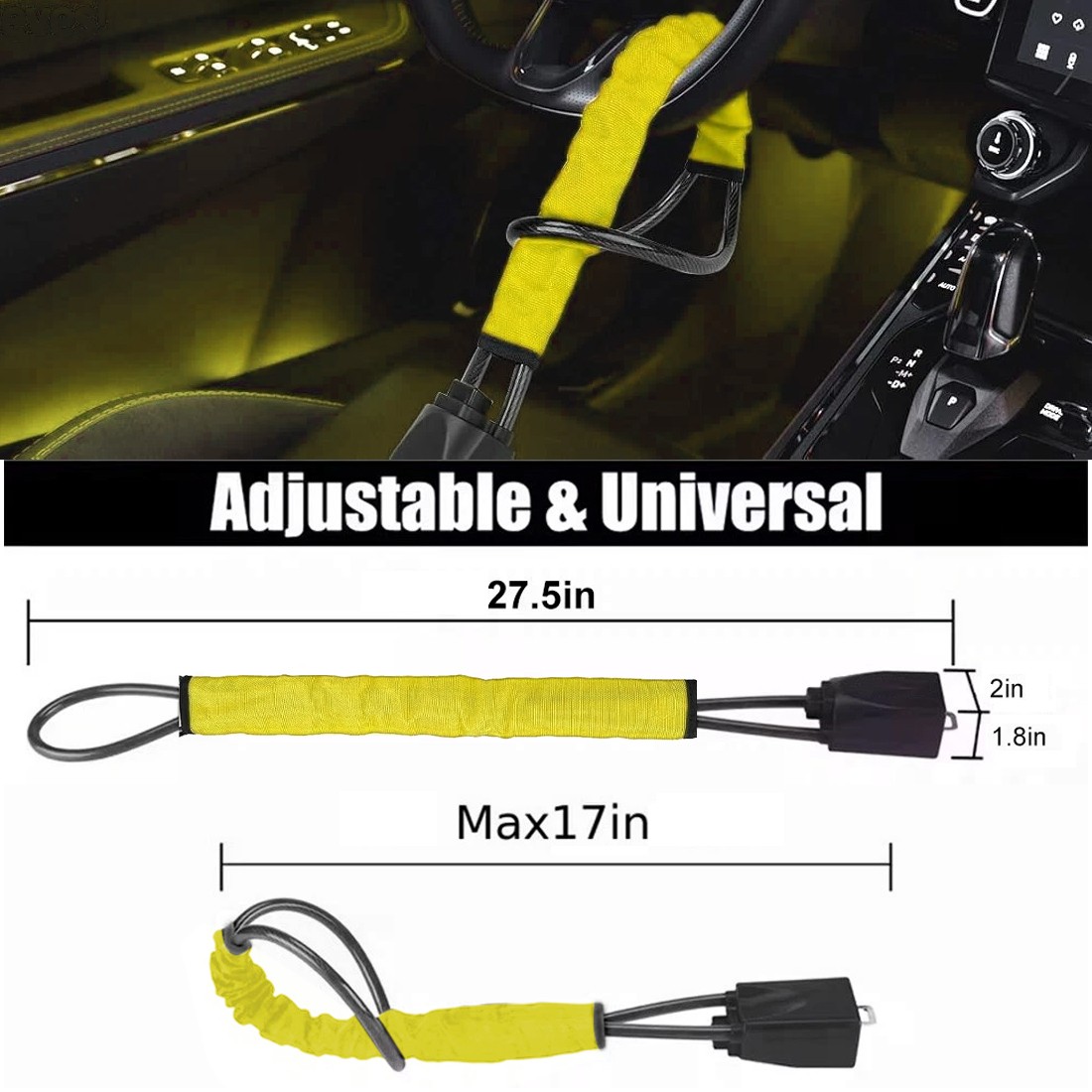 Steering Wheel Lock Anti-Theft Car Security Device Heavy Duty Seat Belt Lock