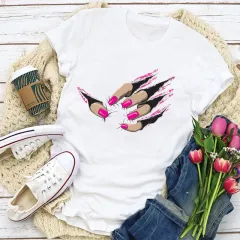 Lipstick And Nail Polish Printed Short-sleeved T-shirt Women - O - View 1