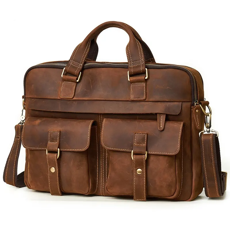 New Vintage Cowhide Men's Handbag Crazy Horse