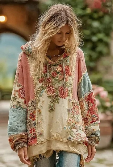 Vintage Hooded Jacket Versatile Lace-up Printed Sweatshirt