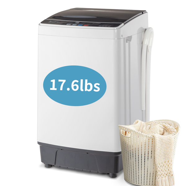 Full-Automatic Washing Machine Top Load Portable Compact Laundry Washer Spin With Drain Pump,10 Programs 8 Water Level Selections With LED Display 17.8 Lbs Capacity, Black image 13