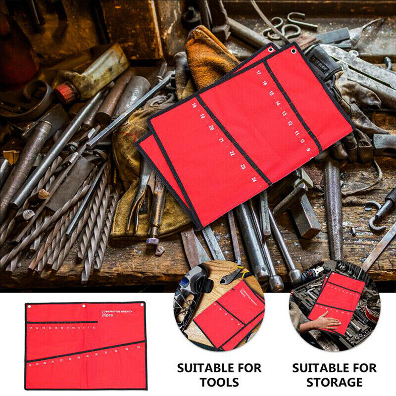 25 pocket canvas spanner wrench storage bag tool roll up