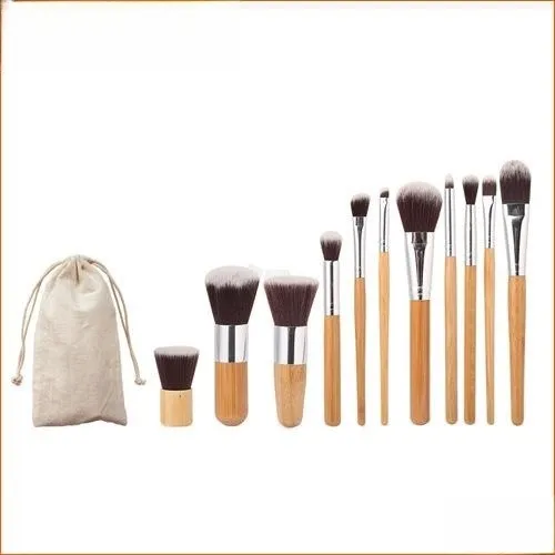 11 Bamboo Handle Makeup Brush Set 11 Pieces Bamboo Handle - Shop at LoveMi
