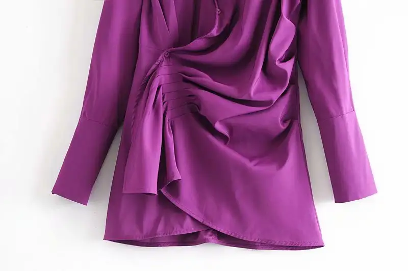 Ladies Fashion Pleated Shirt Wrap Dress