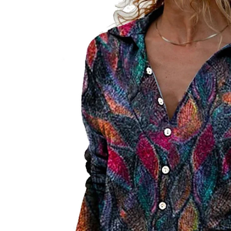 Title 3, Printed V-neck Long-sleeved Top Women