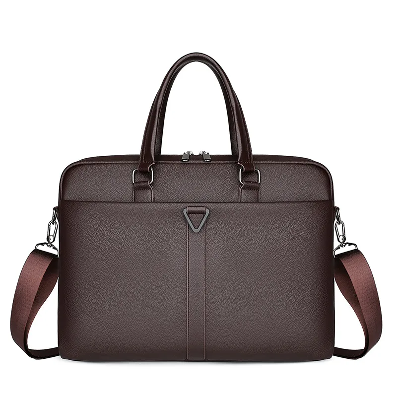 Men's PU Portable Oblique Span Business Briefcase Large Capacity Travel - Brown