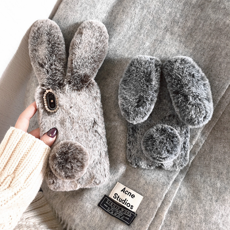 Simple Winter Warm Rabbit Plush Phone Case - Image 4