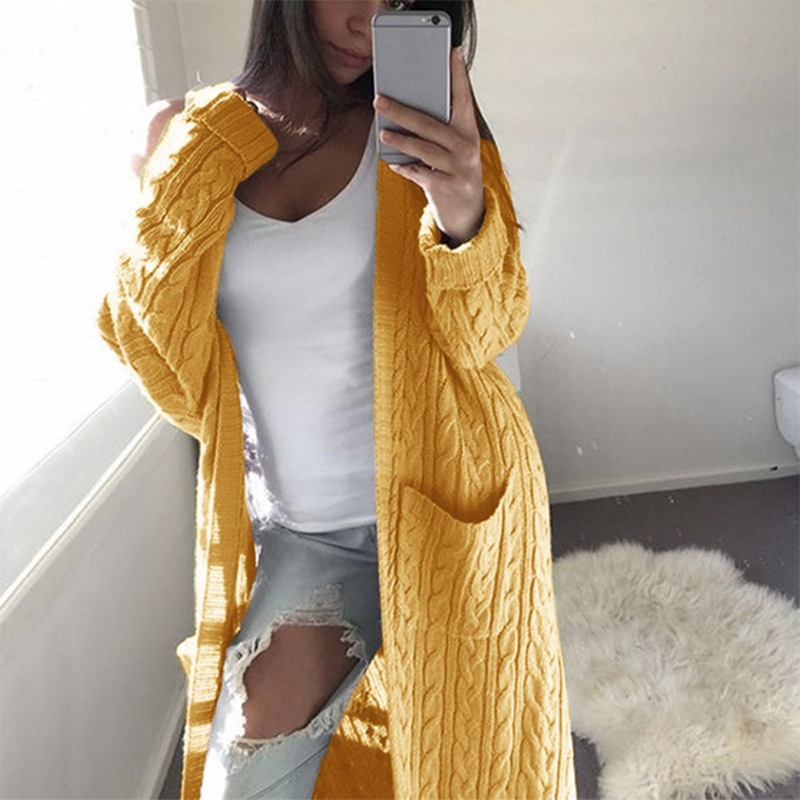 Women's Long Double Pocket Full Body Twist Sweater Cardigan