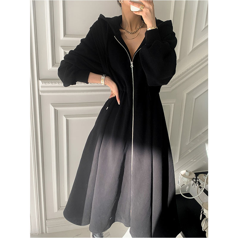 Casual Style Waist Waist Slimming Hooded Sweater Dress
