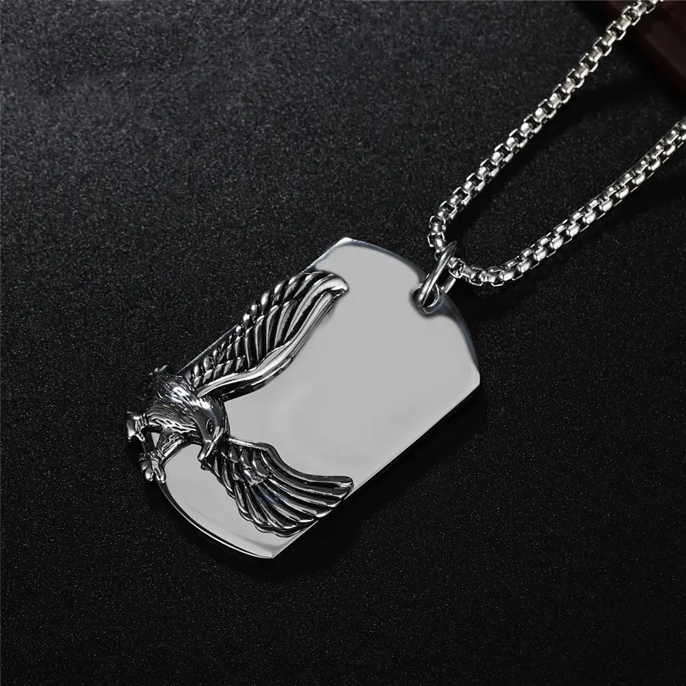 European And American Personality Punk Retro Eagle Military Brand Men's Titanium Steel Necklace Tag