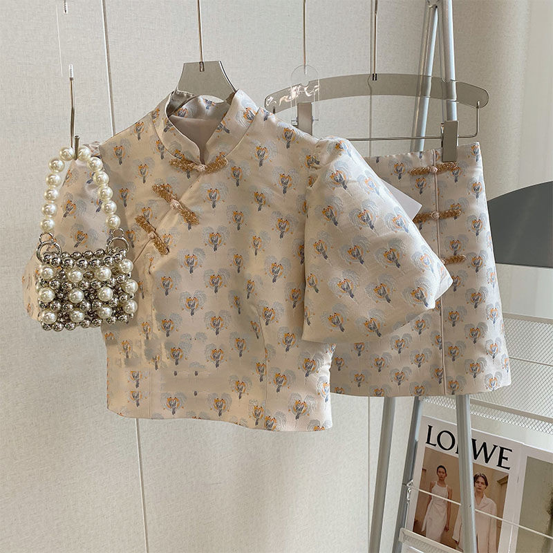 Women's Fashion Simple Cheongsam Half-body Dress Two-piece Set