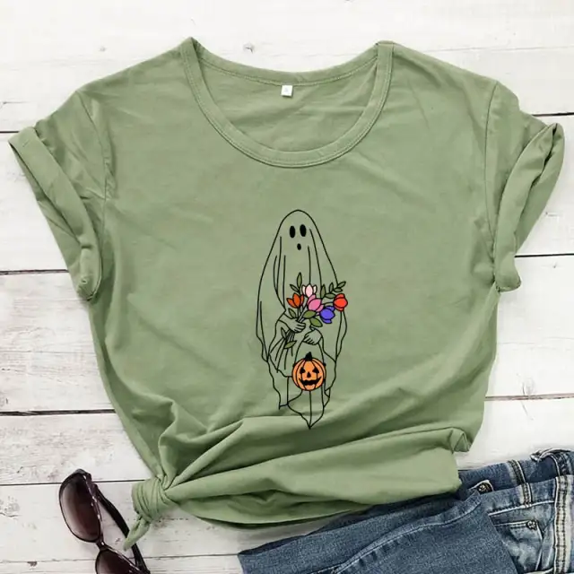 Floral Ghost Print Short Sleeve Green - Shop at LoveMi