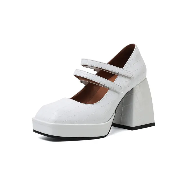 Women's Chunky Heel Low Top French Vintage Mary Jane Shoes Beige - Shop at LoveMi
