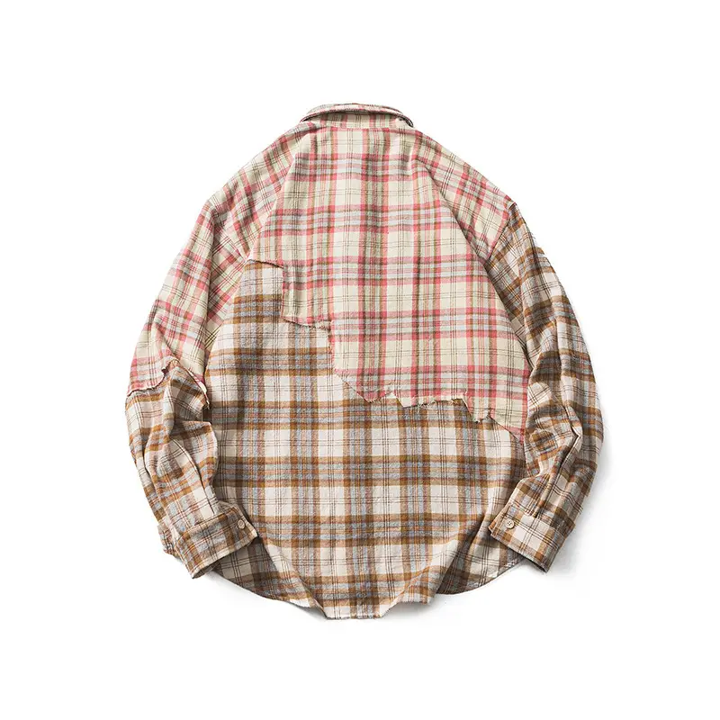 Plaid Splicing Long-sleeved Shirt Men's And Women's