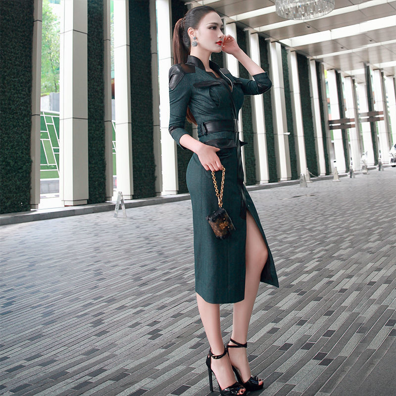 Celebrity Style Leather Zip-Up Dress - Image 3