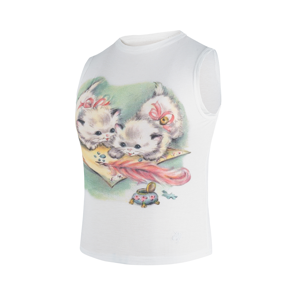 Title 10, T-shirt gatto con stampa a inchiostro bianco a ...