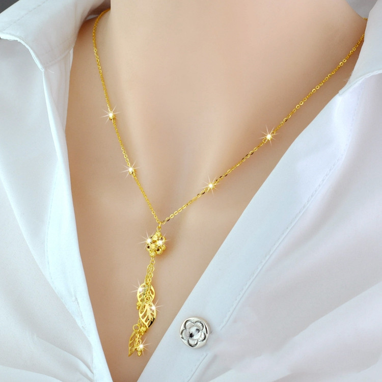 Sterling Silver Color-plated Gold Necklace Women's Chain Tassel Clavicle Chain