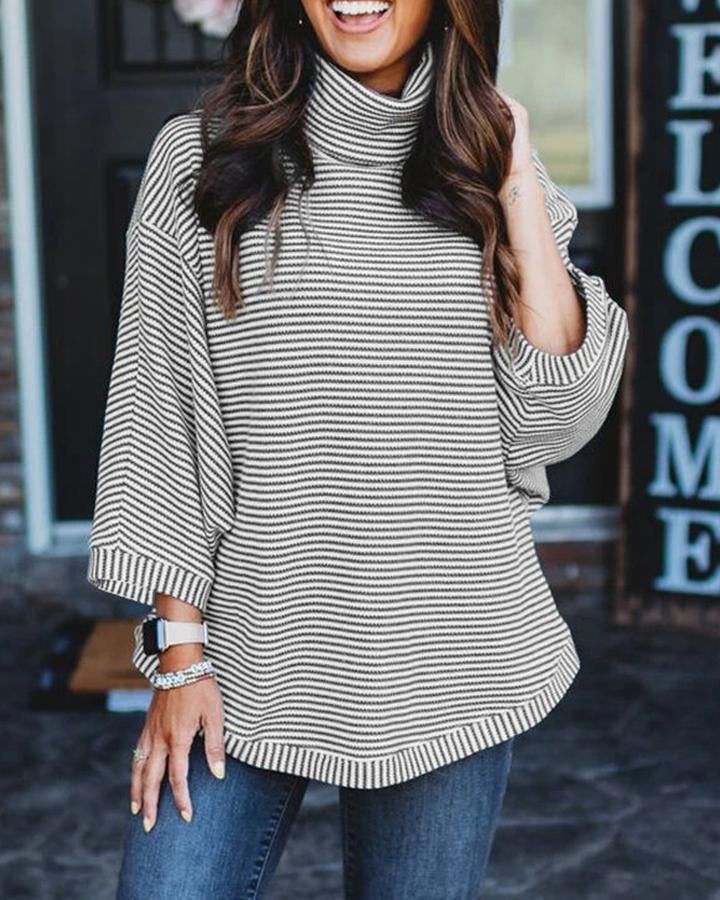 Striped Commuter Super Fire Regular Loose Blouse Trendy Three-Quarter Sleeves