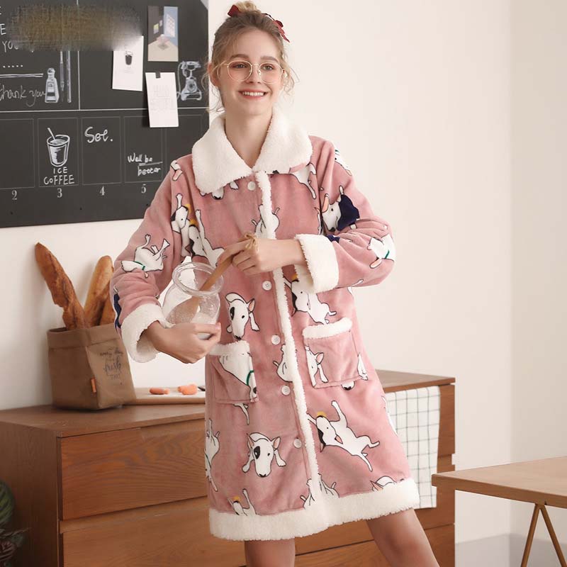 Title 4, Thick Cartoon Cute Flannel Cardigan Nightgown