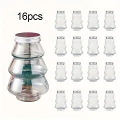 Christmas Tree-shaped Jar Set Of 16, 16.91oz, PET Jars With Metal Lids, Comes With A Thank You Card, Suitable For Holiday Gifts And Decorations, Ch... - View 1
