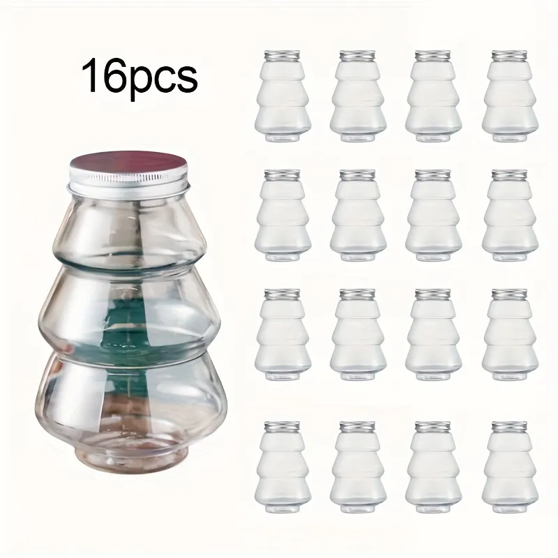 Christmas Tree-shaped Jar Set Of 16, 16.91oz, PET Jars With Metal Lids, Comes With A Thank You Card, Suitable For Holiday Gifts And Decorations, Ch...
