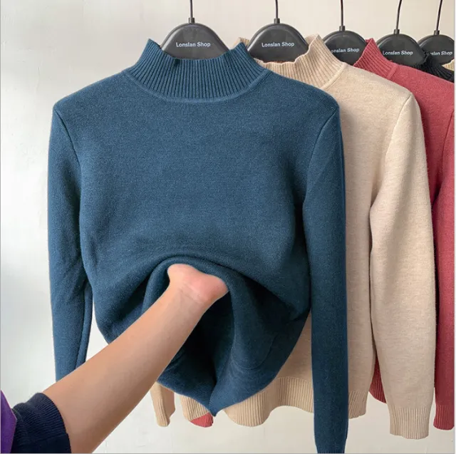 Autumn And Winter New Thickened Half High Collar Underwear Bottoming Shirt Blue - Shop at LoveMi