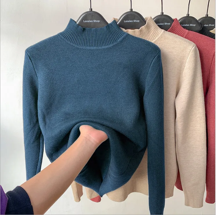 Autumn And Winter New Thickened Half High Collar Underwear Bottoming Shirt - Blue