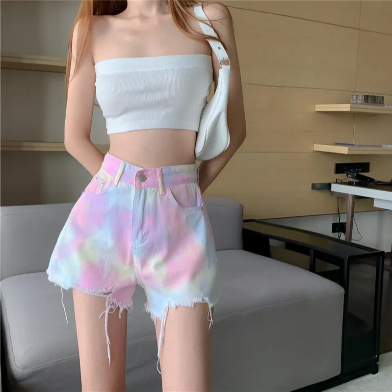 Real Shot Real Price Fried Street Denim Shorts Female New Korean - Pink