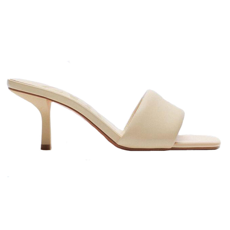 Nude Square Toe Sheep Leather High-heeled Sandals Stiletto Slippers