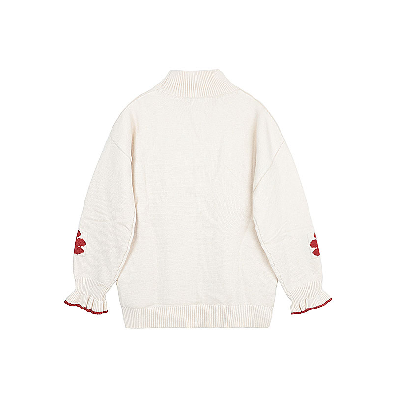 Pullover Sweater Flower Embroidery Stand-up Collar Slim Fit