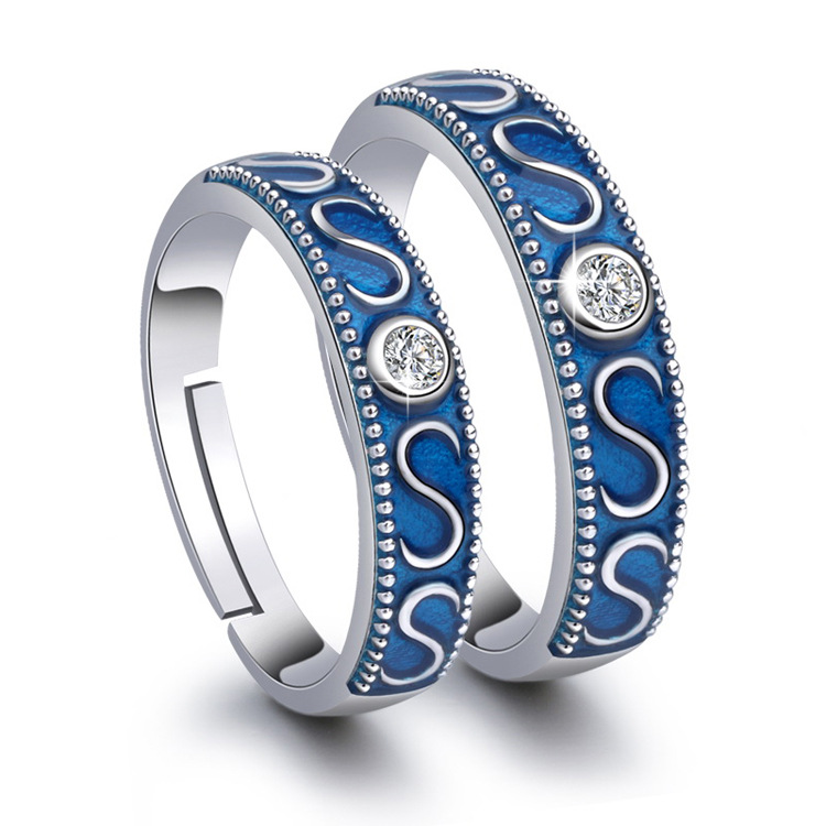 Title 3, Diamond-encrusted Blue Ring With Adjustable Ope...