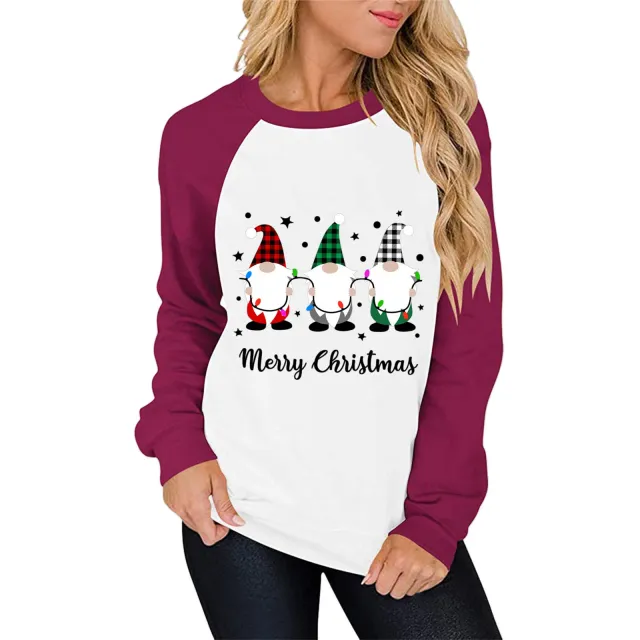 Creative Printed Casual Raglan Women's Sweater Color Matching Style7 M - Shop at LoveMi